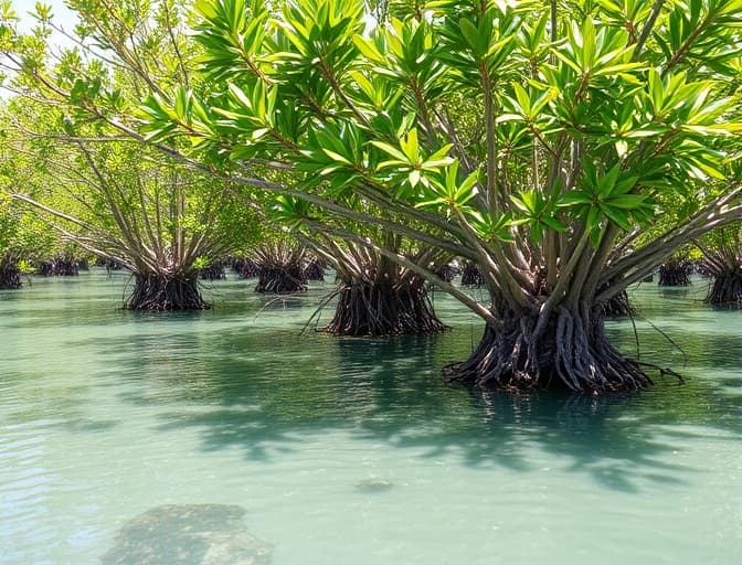 Lago com plantas aquáticas